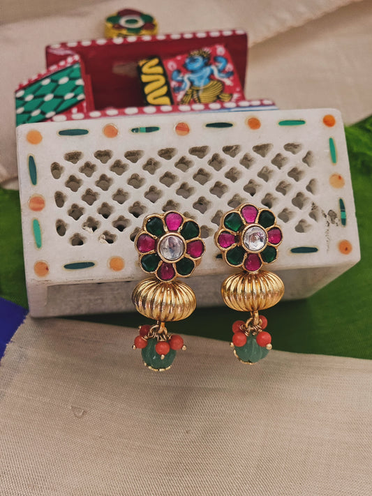Silver 92.5 gold polish kundan earrings