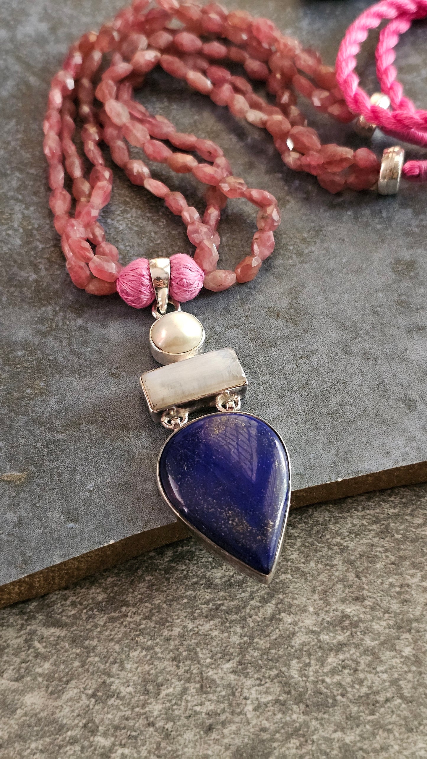 Soul Strung | Pink Tourmaline, Moonstone & Lapis Necklace