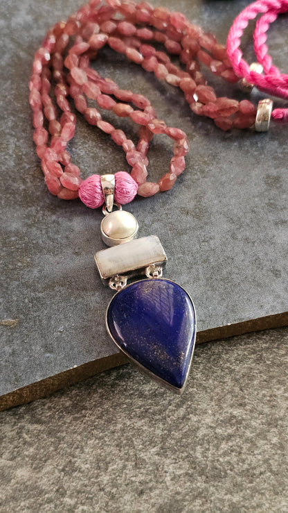 Soul Strung | Pink Tourmaline, Moonstone & Lapis Necklace