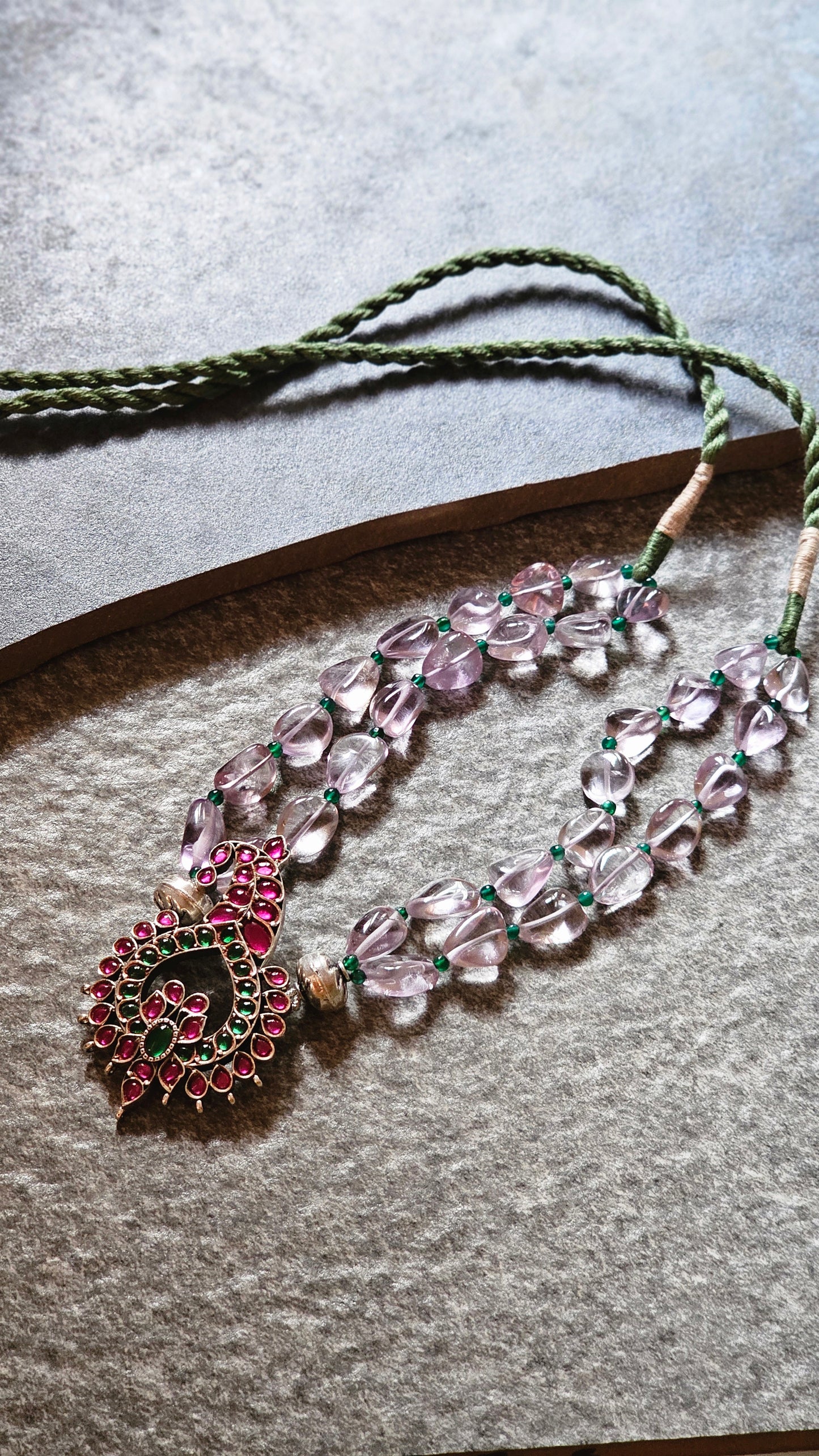 Pink Amethyst necklace kundan pendant