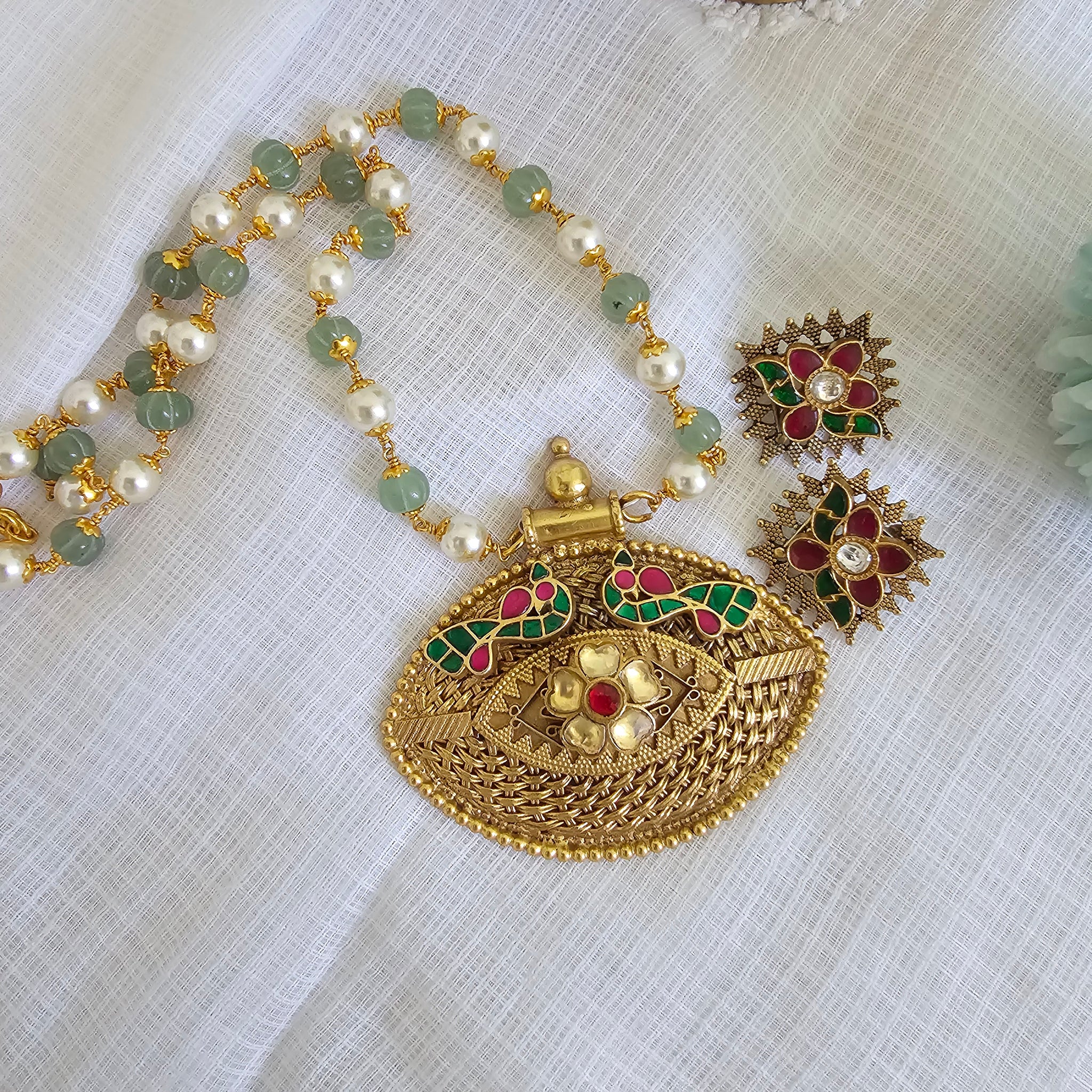 Silver 92.5 kundan gold polish necklace set