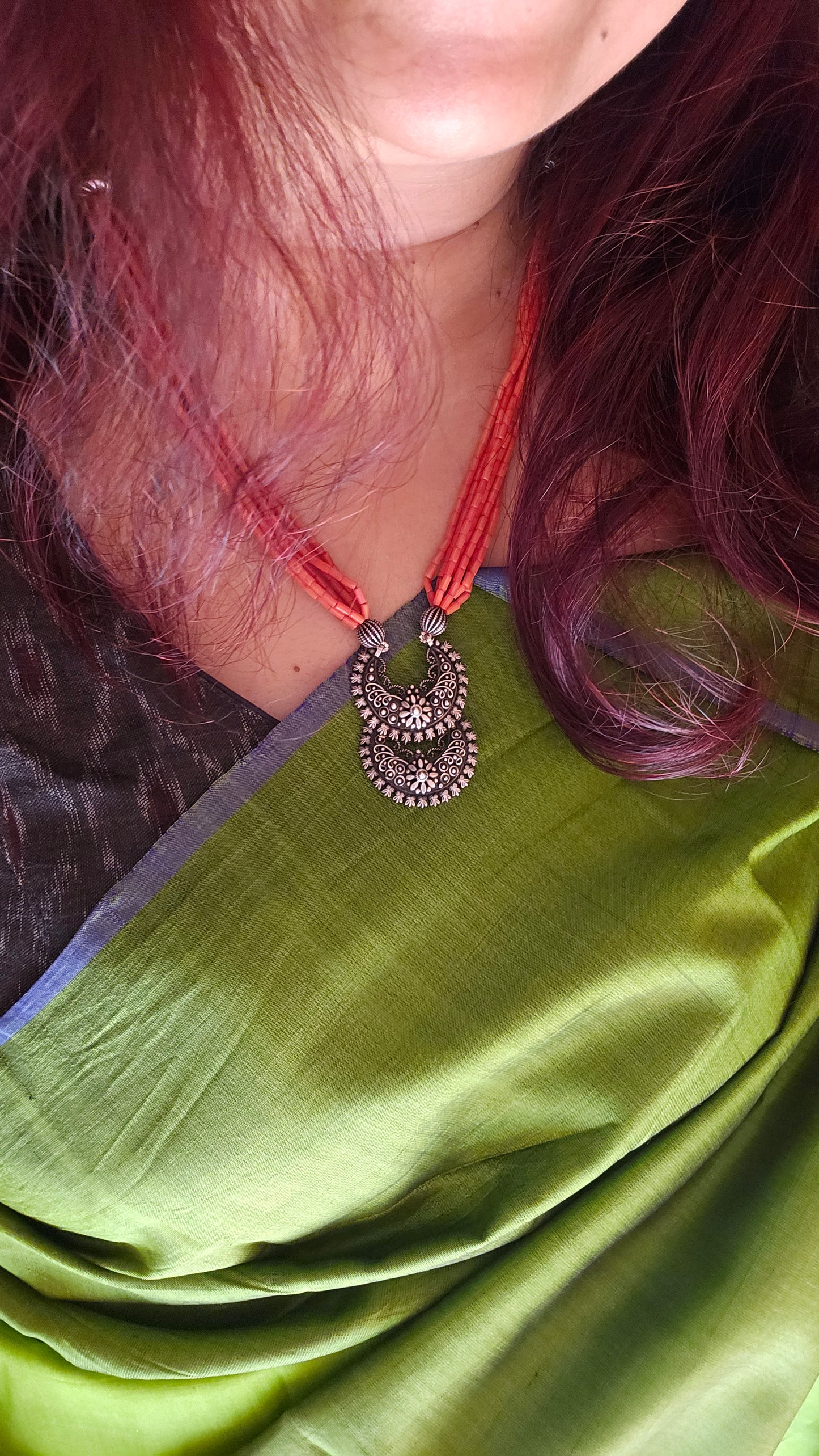 Coral necklace chaand Bali pendant