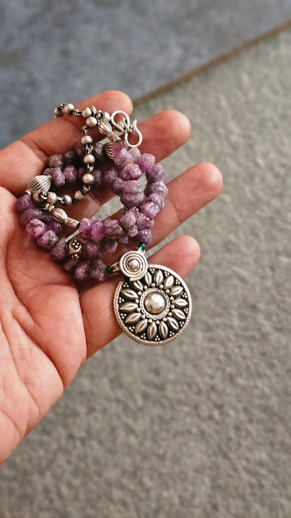 Rough Ruby necklace vintage silver pendant