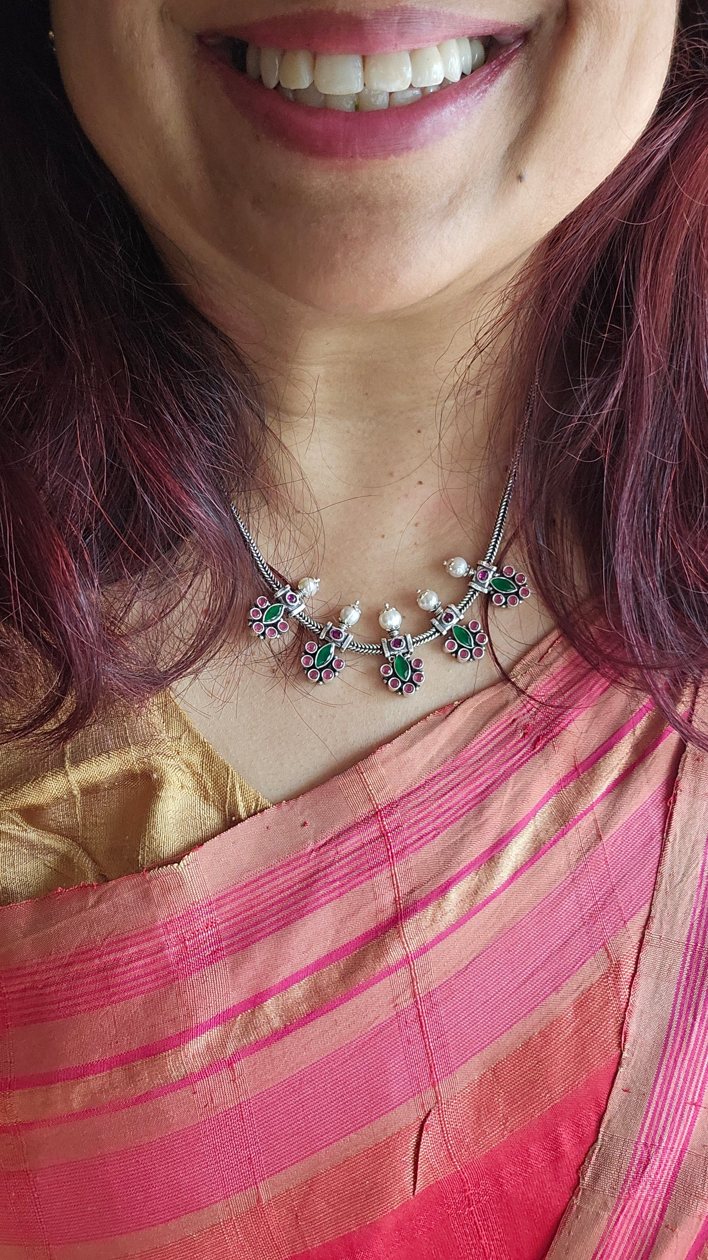 Shopvasuki | Handcrafted 92.5 Silver Jewelry Online | Red garnet and green onyx necklace set