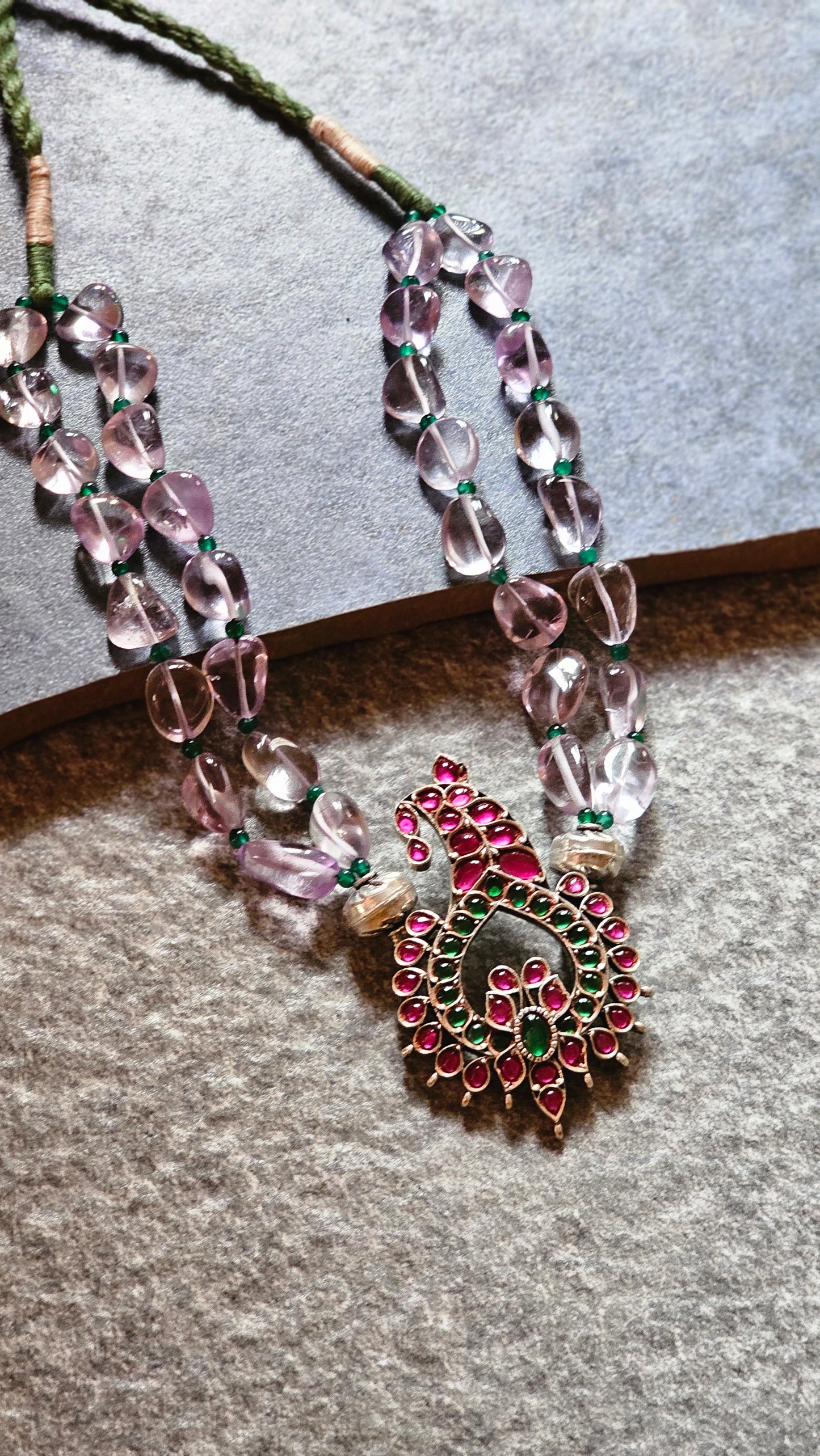 Pink Amethyst necklace kundan pendant
