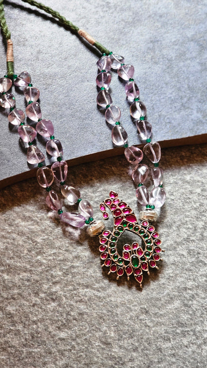 Pink Amethyst necklace kundan pendant