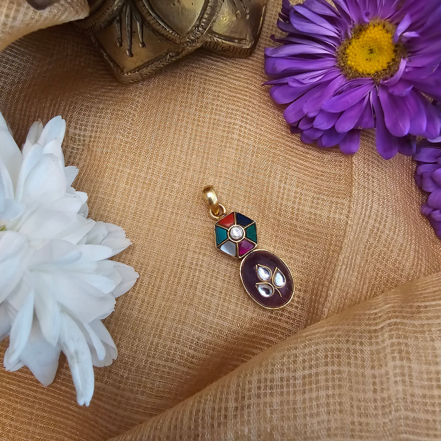 Silver 92.5 kundan gold polish pendant