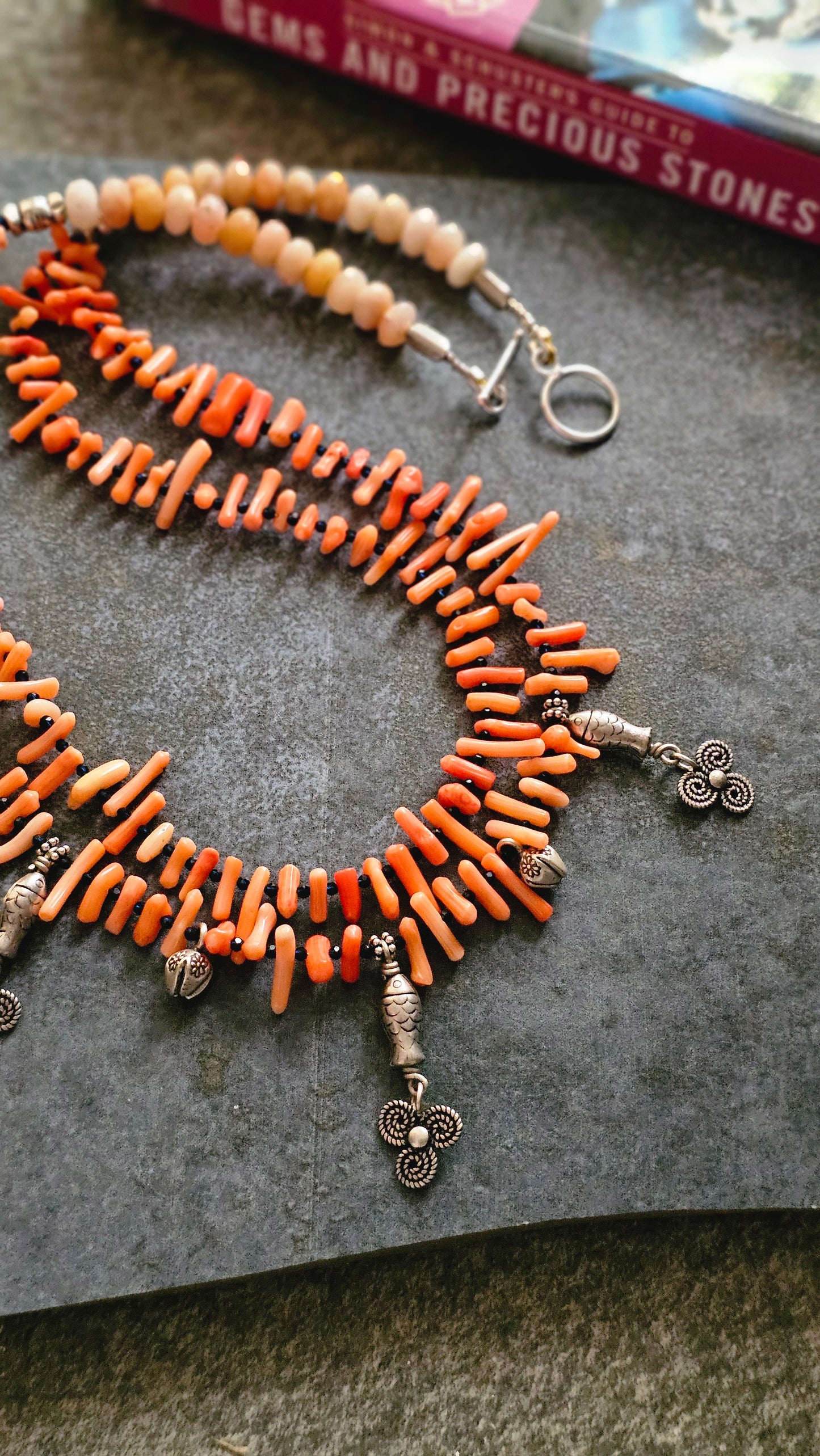 Italian Branch Coral & Silver Fish Necklace