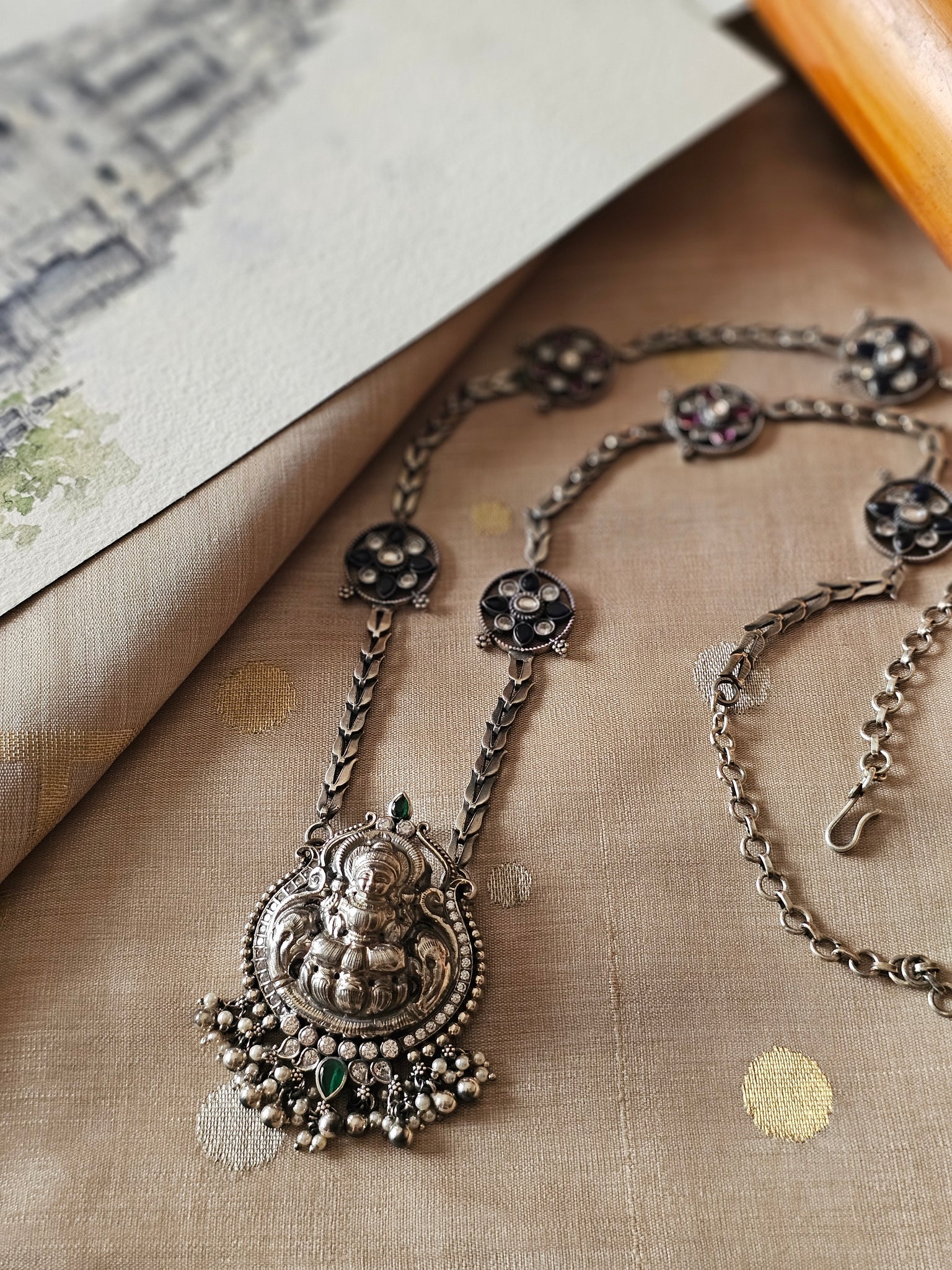 Lakshmi Ammavaru Nakash Pendant Necklace | 92.5 Silver | Fusion Temple Jewelry