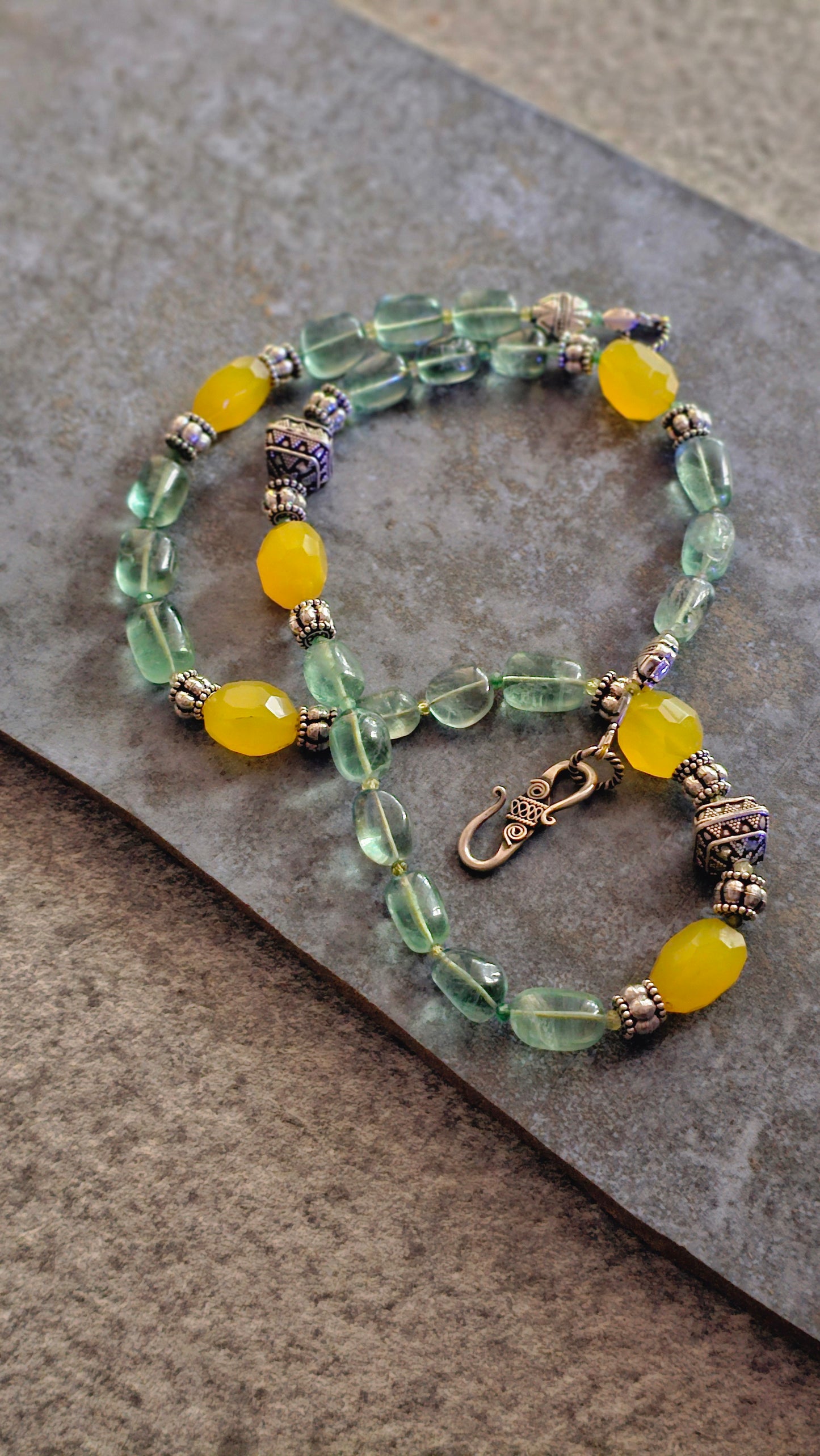 Fluorite and Citrine gemstones necklace