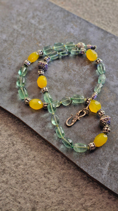 Fluorite and Citrine gemstones necklace