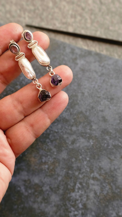 Luna – Amethyst & Biwa Pearl Drop Earrings