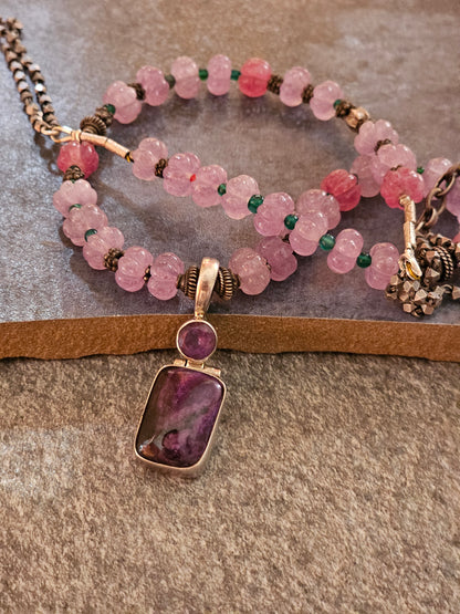 Jade string with purple Amethyst necklace