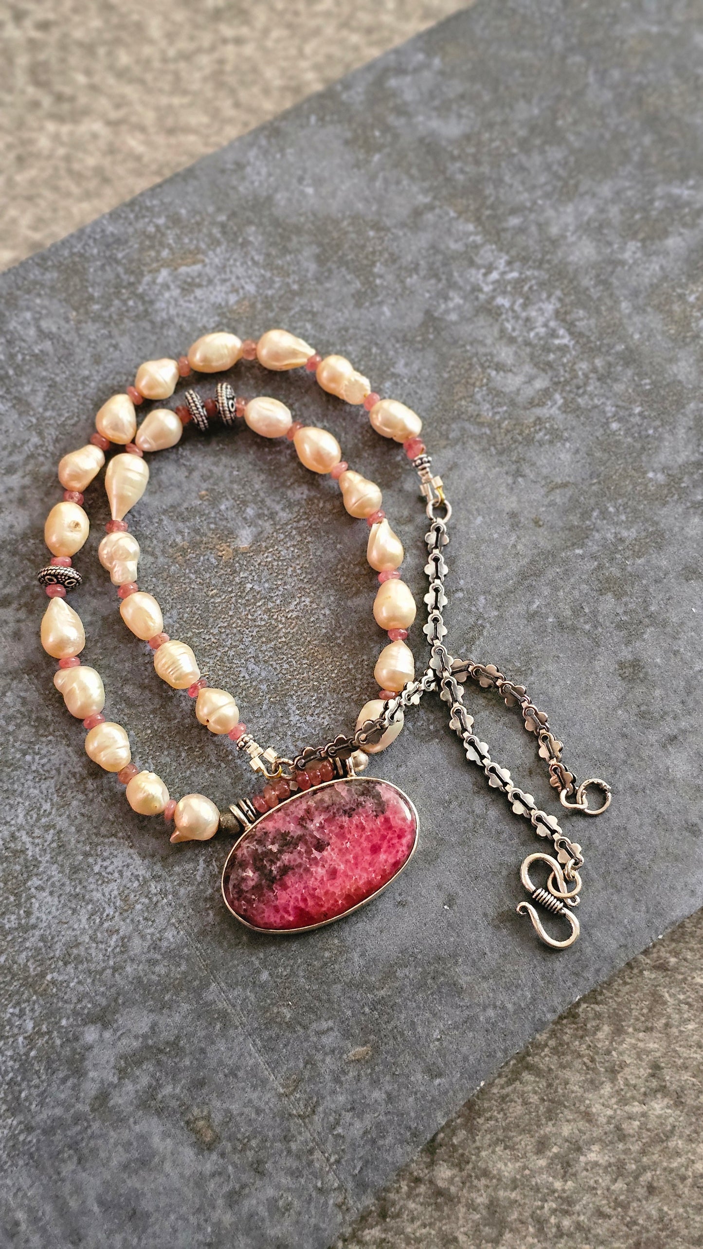 Rosé Drift| Freshwater Baroque Pearls × Rhodochrosite| Soul Strung