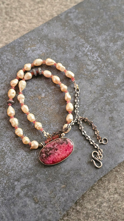 Rosé Drift| Freshwater Baroque Pearls × Rhodochrosite| Soul Strung