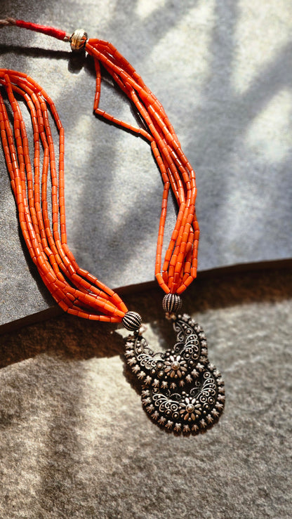 Coral necklace chaand Bali pendant