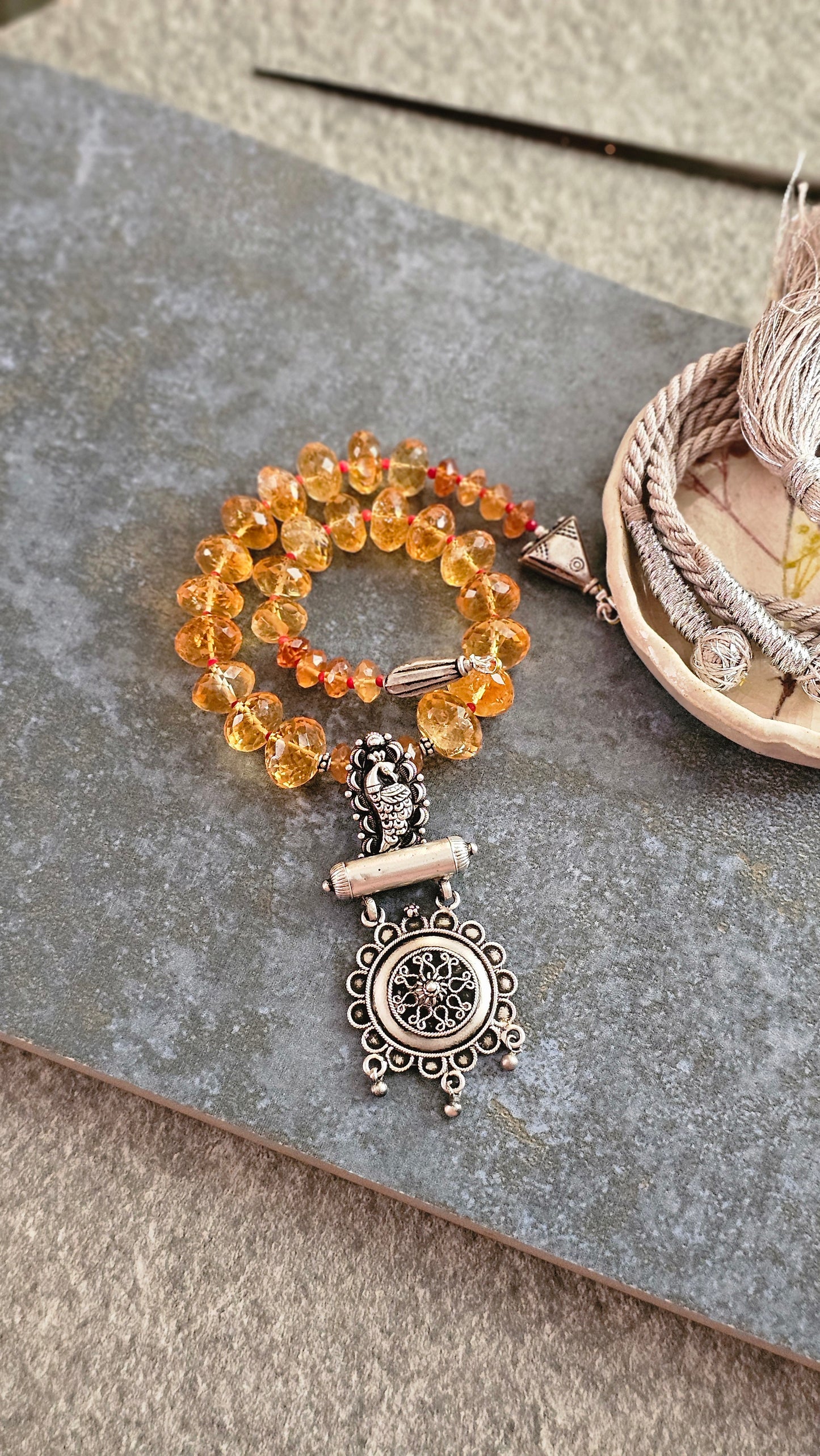 Mayura – Citrine & Peacock Nakash Silver Necklace | Soul Strung