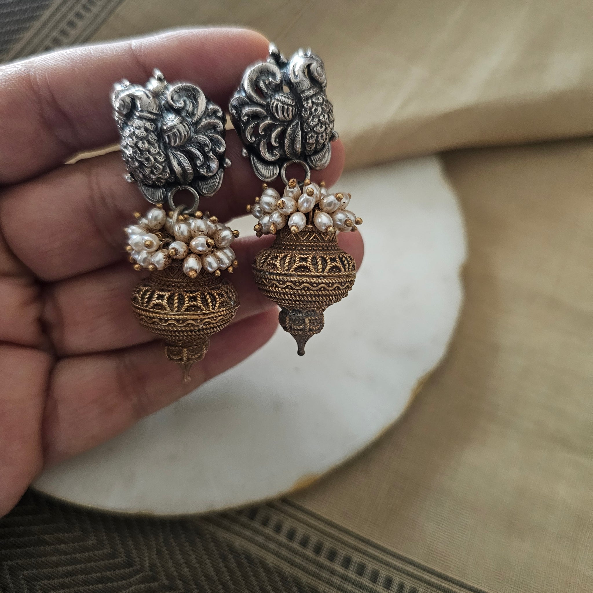 Silver 92.5 two tone finish earrings