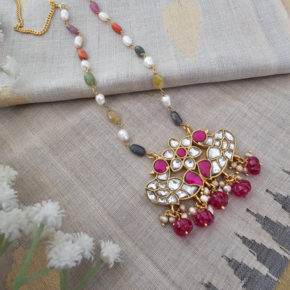Silver 92.5 kundan gold polish necklace