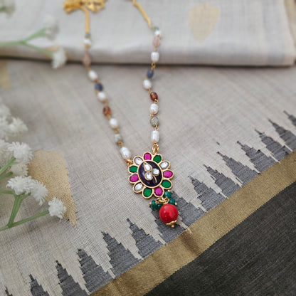 Silver 92.5 kundan gold polish necklace