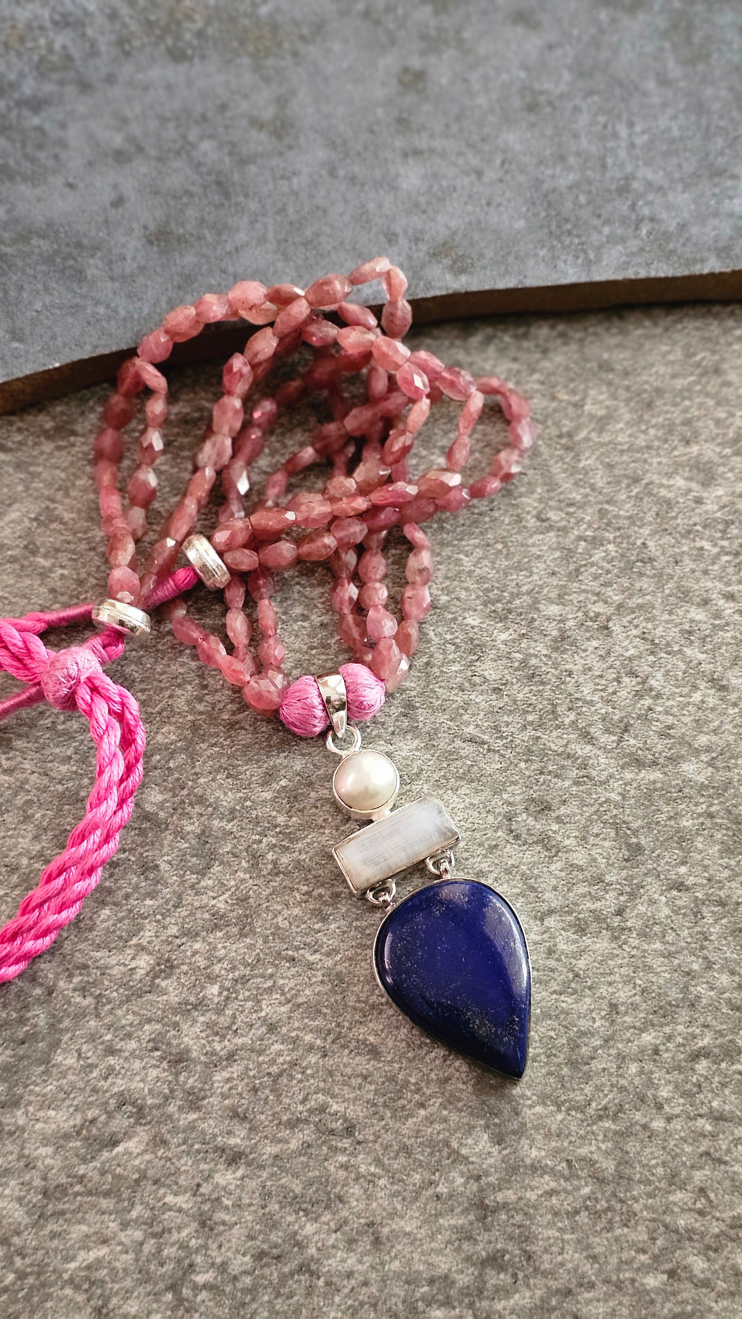 Soul Strung | Pink Tourmaline, Moonstone & Lapis Necklace