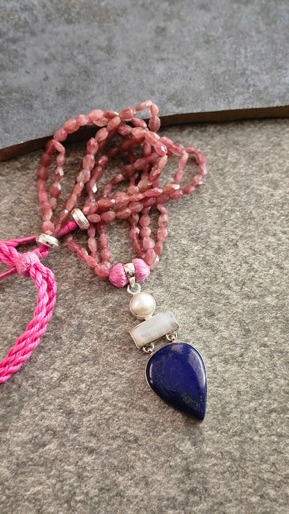 Soul Strung | Pink Tourmaline, Moonstone & Lapis Necklace