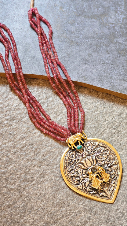 Real tourmaline necklace with repousse pendant