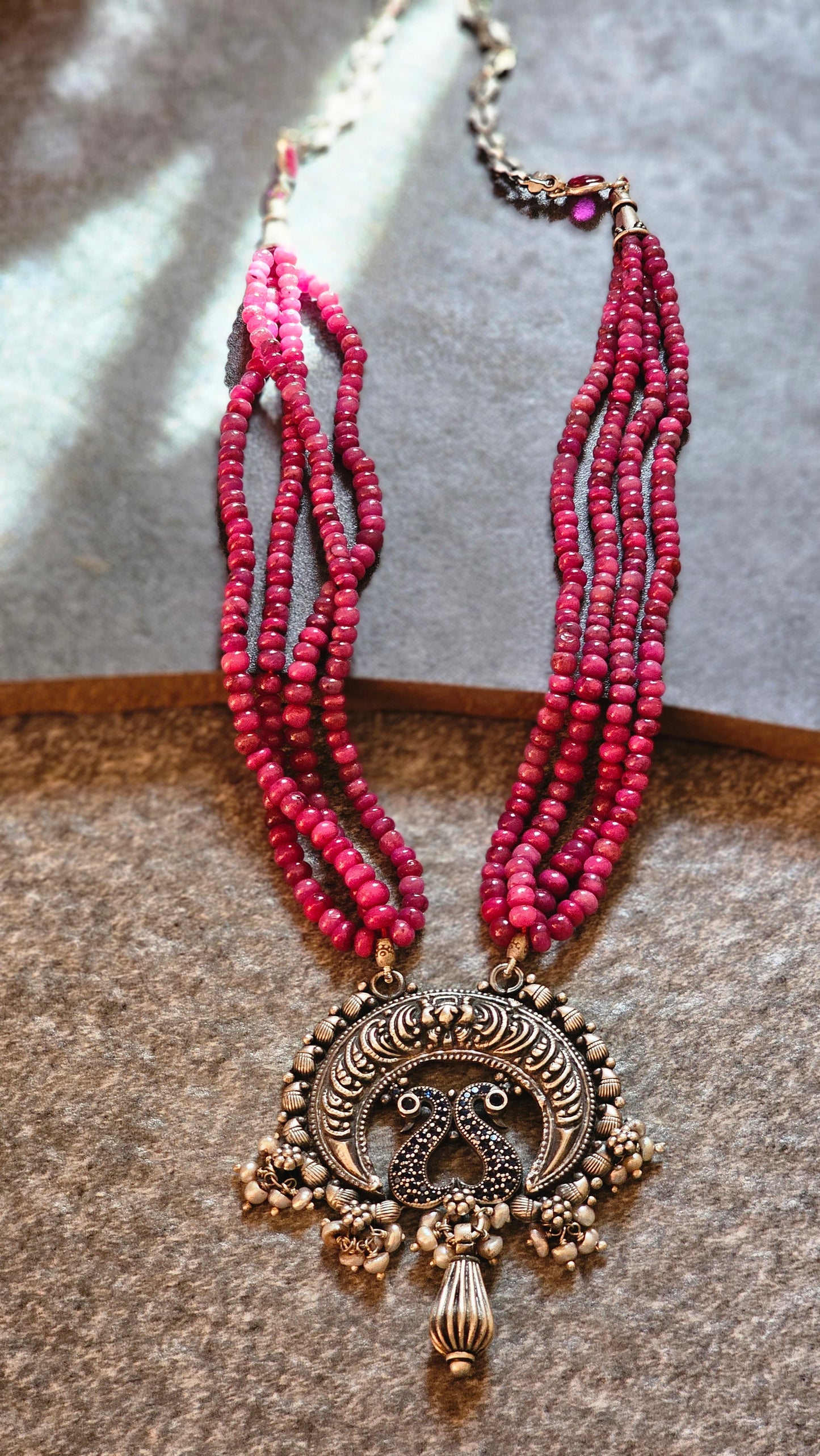 Srilankan Rubies necklace chaand baali pendant