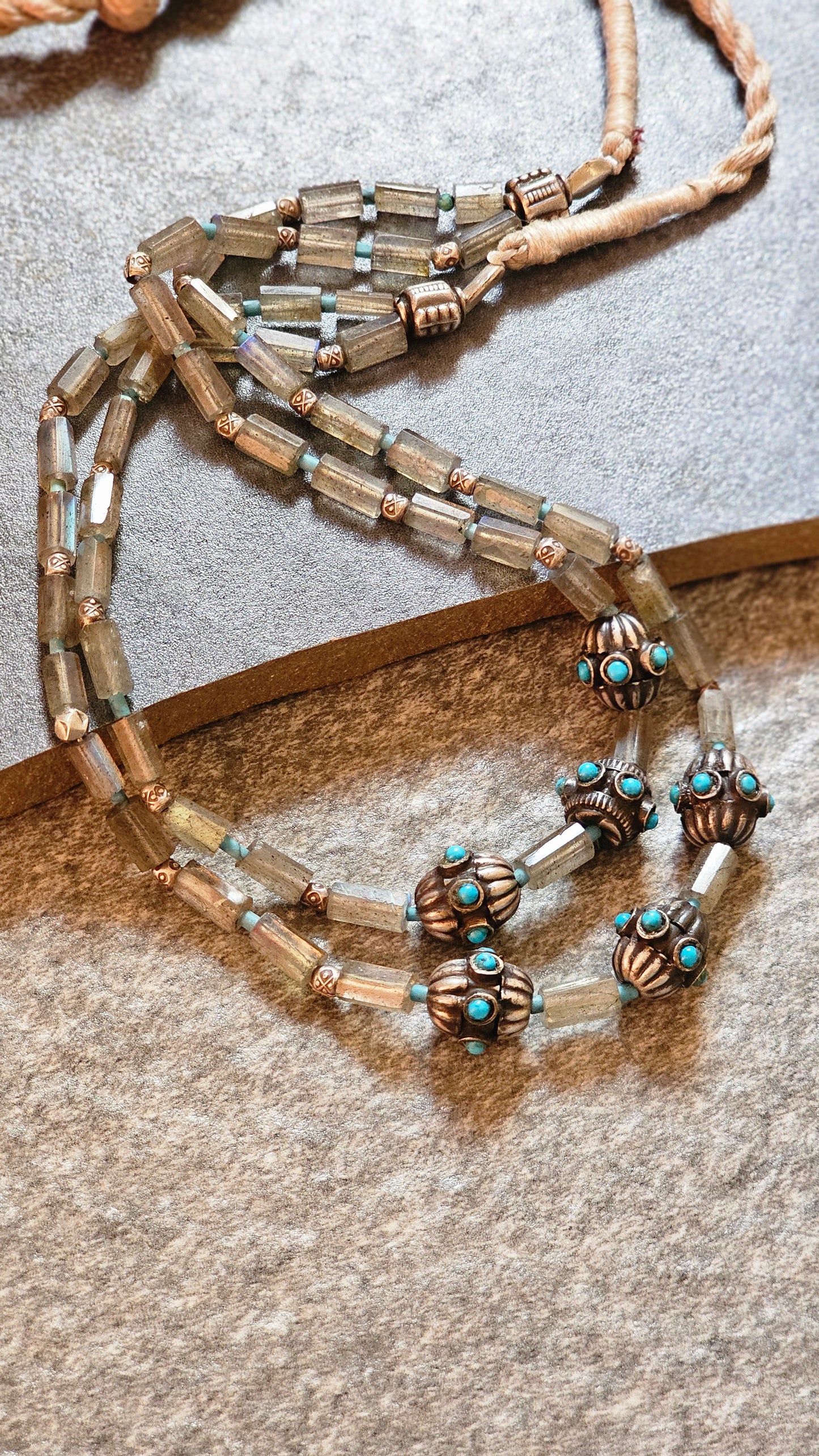 Labrodrite Gemstone necklace with turquoise