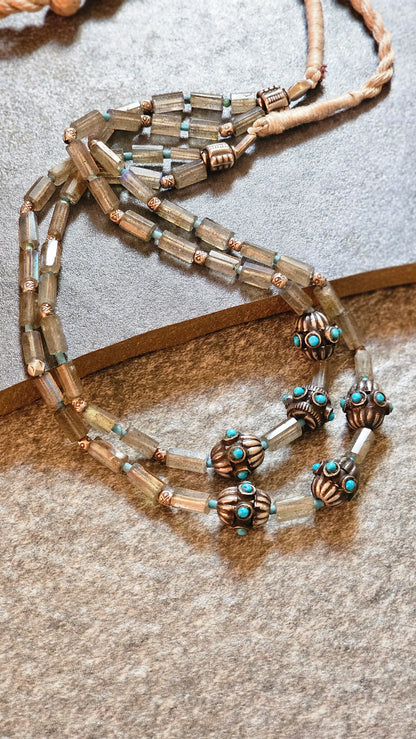 Labrodrite Gemstone necklace with turquoise