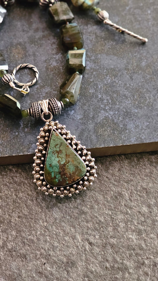 Green turquoise with Fire Labradorite necklace