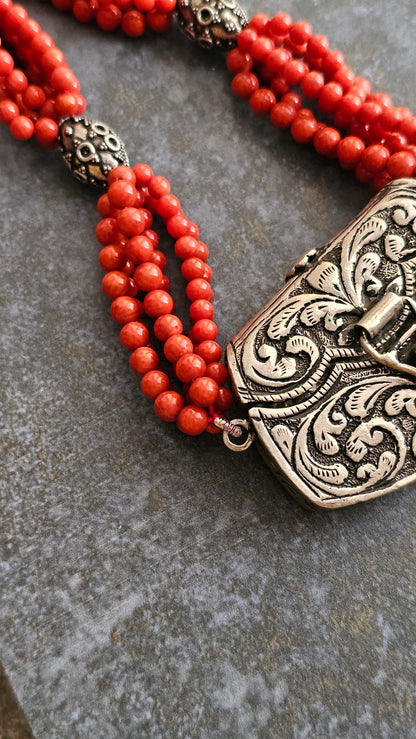 Italian Coral necklace chitai silver pendant