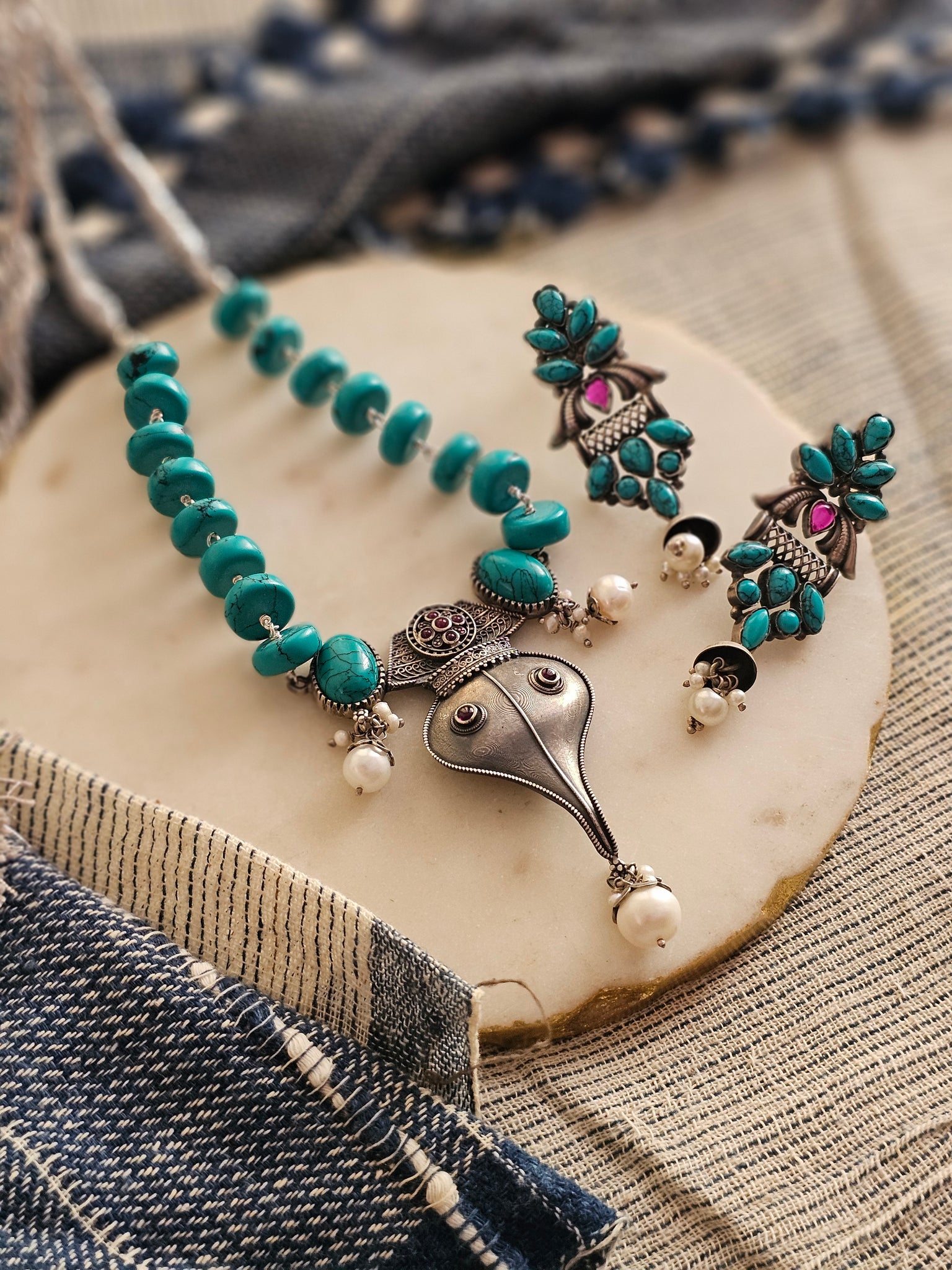 Silver 92.5 turquoise fusion necklace