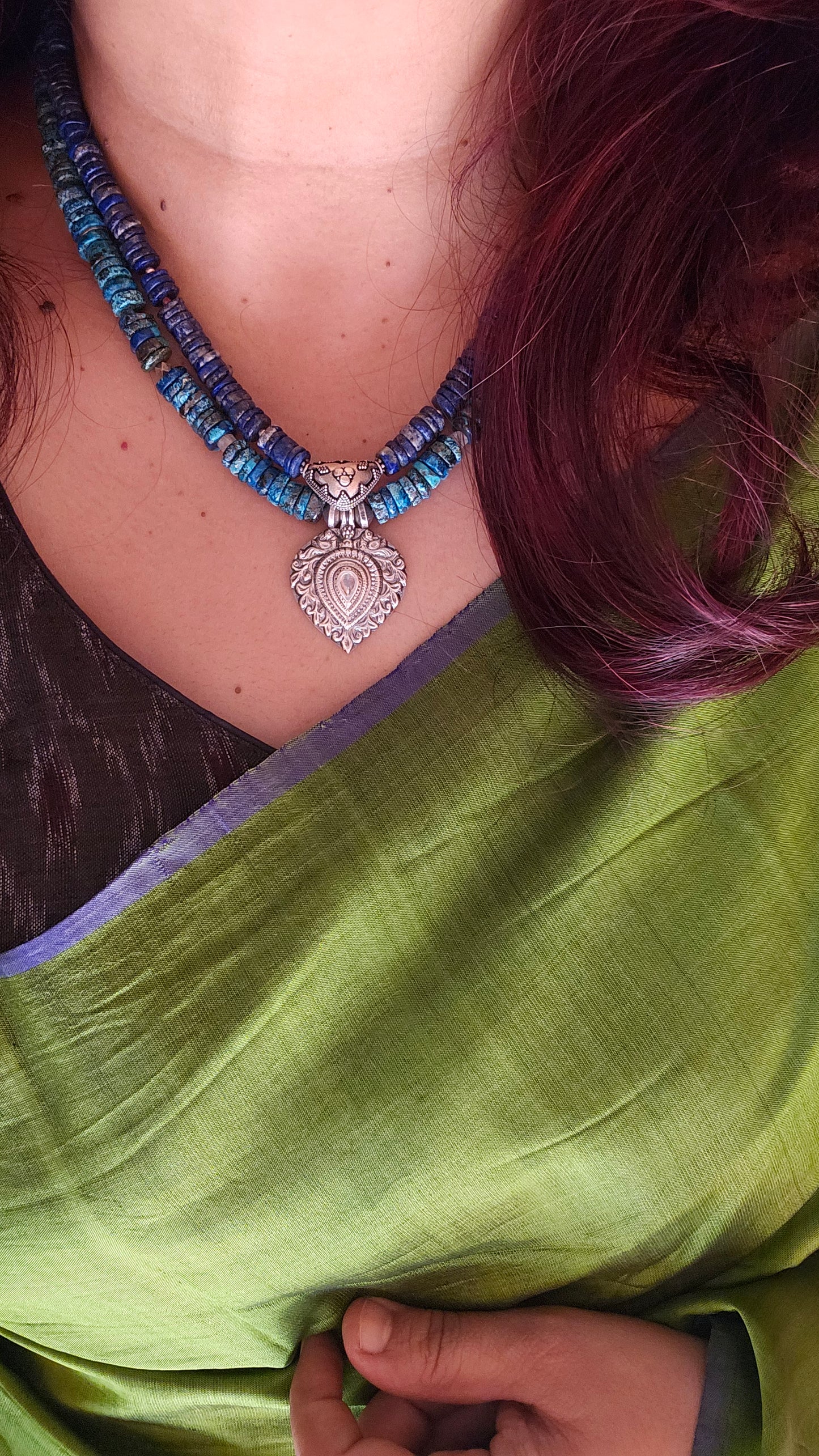 Lapis lazuli and Azurite necklace tribal pendants