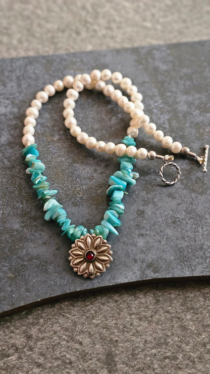 Aqua Bloom — Amazonite & Freshwater Pearl Necklace