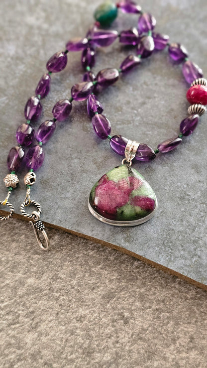 Amethyst Ruby Ziosite necklace