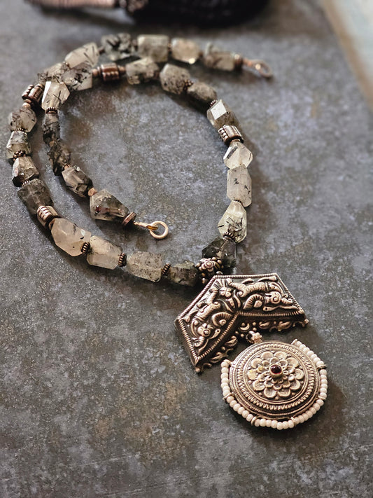 Black Rutilated quartz gemstone necklace nakash pendant