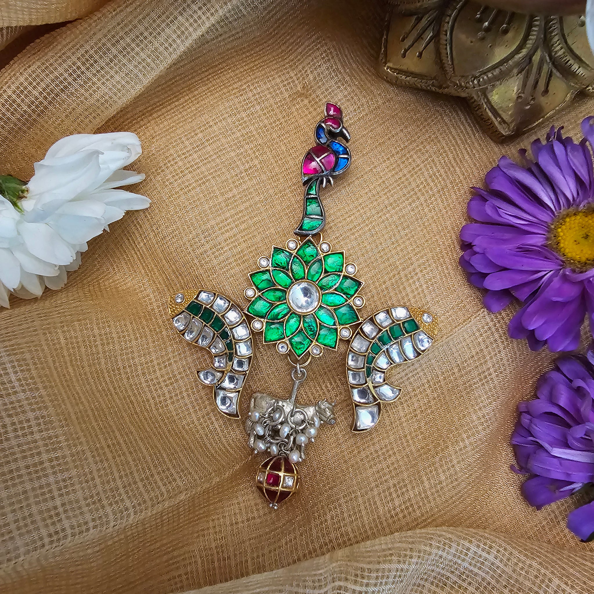 Silver 92.5 kundan gold polish pendant