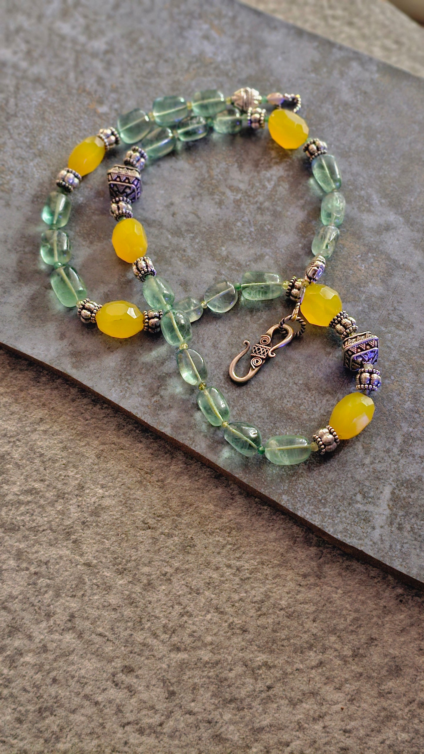 Fluorite and Citrine gemstones necklace