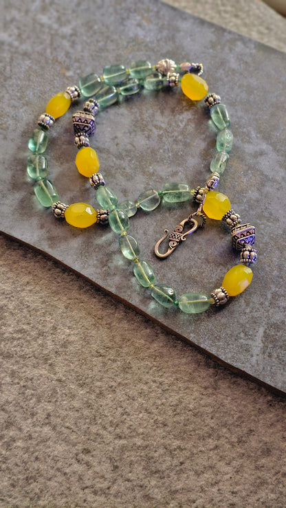 Fluorite and Citrine gemstones necklace