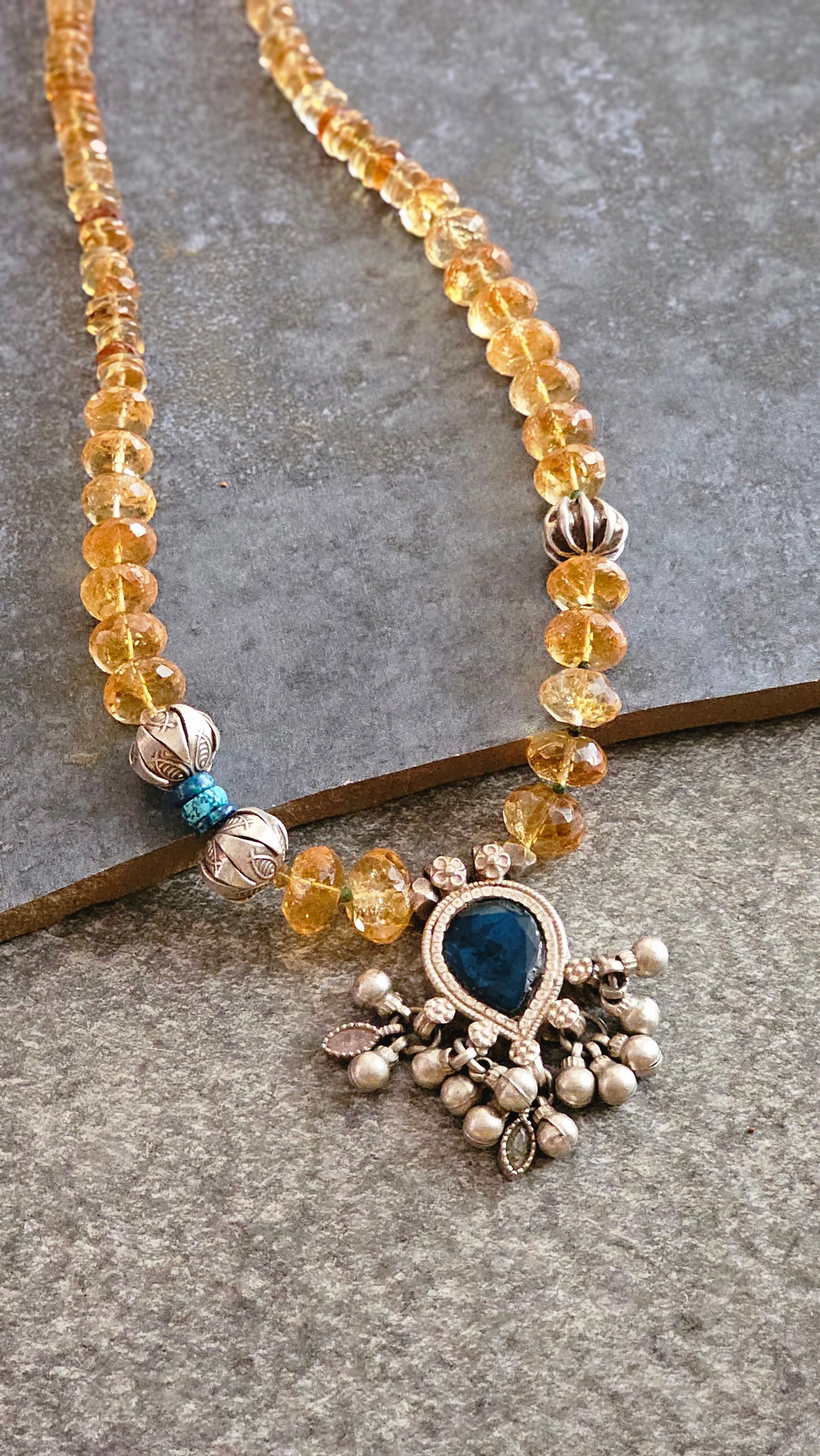 Citrine necklace vintage glass pendant