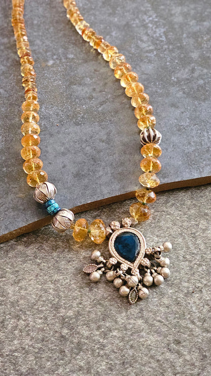 Citrine necklace vintage glass pendant