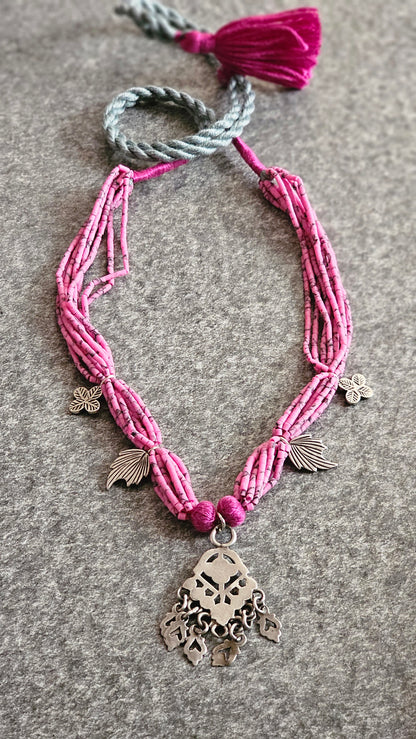 GULABIYA | Pink Afghani Howlite & Vintage Silver Necklace
