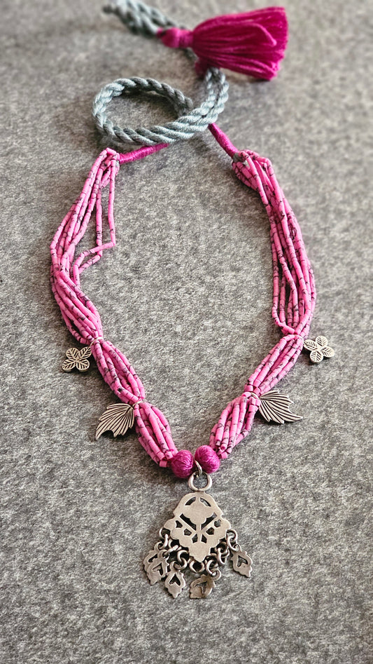 GULABIYA | Pink Afghani Howlite & Vintage Silver Necklace
