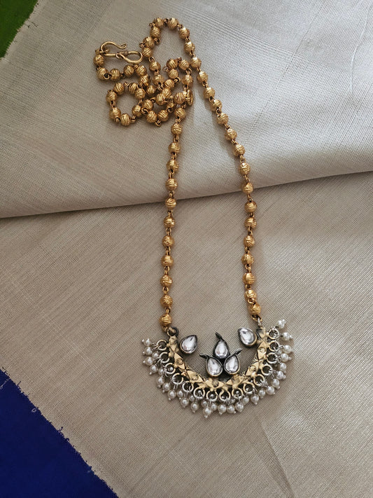 Chaand Tukdi Kundan Pendant with Mohan Mala | 92.5 Silver | Gold Polish | Two-Tone Finish