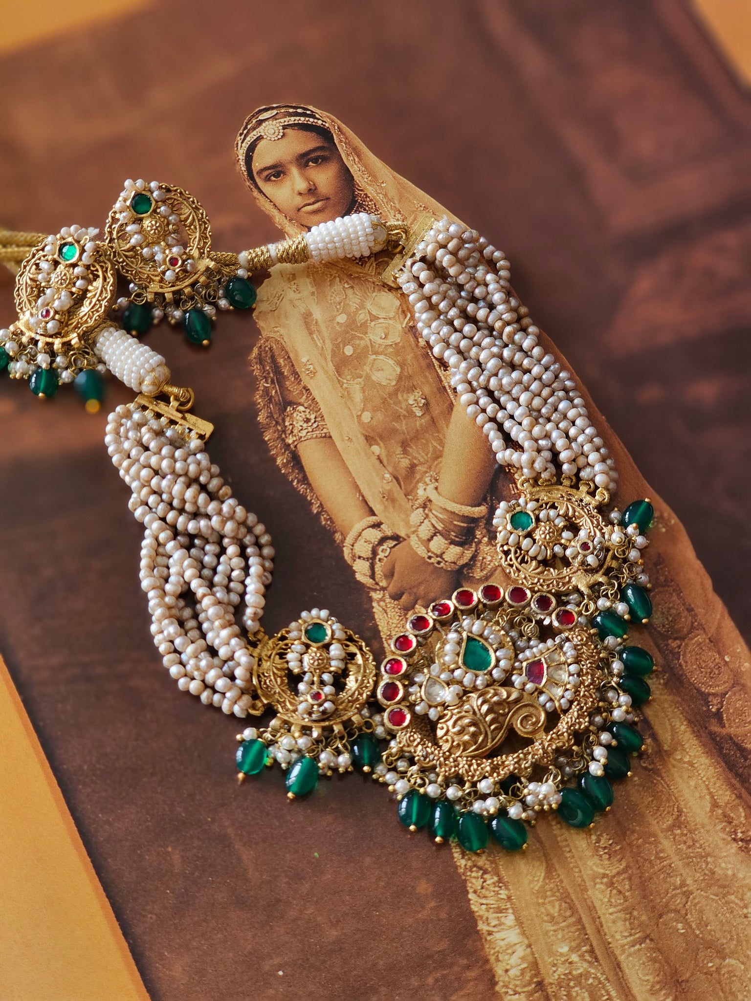 Silver 92.5 kundan gold polish necklace set with basra pearls