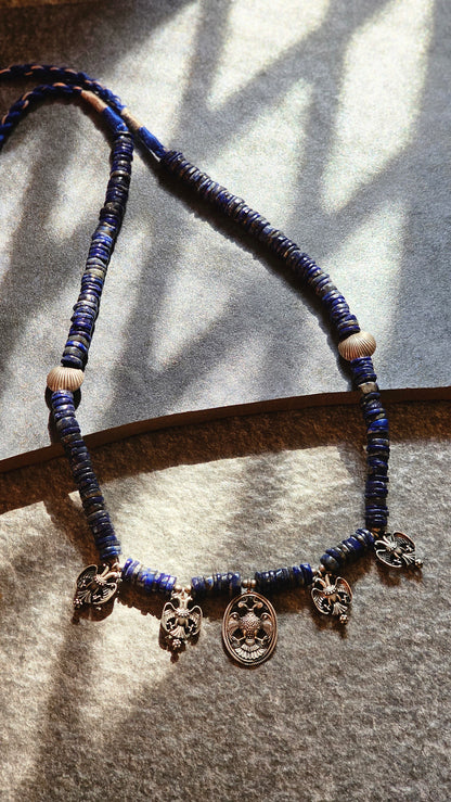 Lapis lazuli necklace gandaberunda pendants