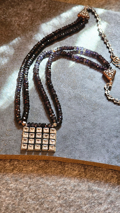 Iolite gemstones necklace with AD stone pendant