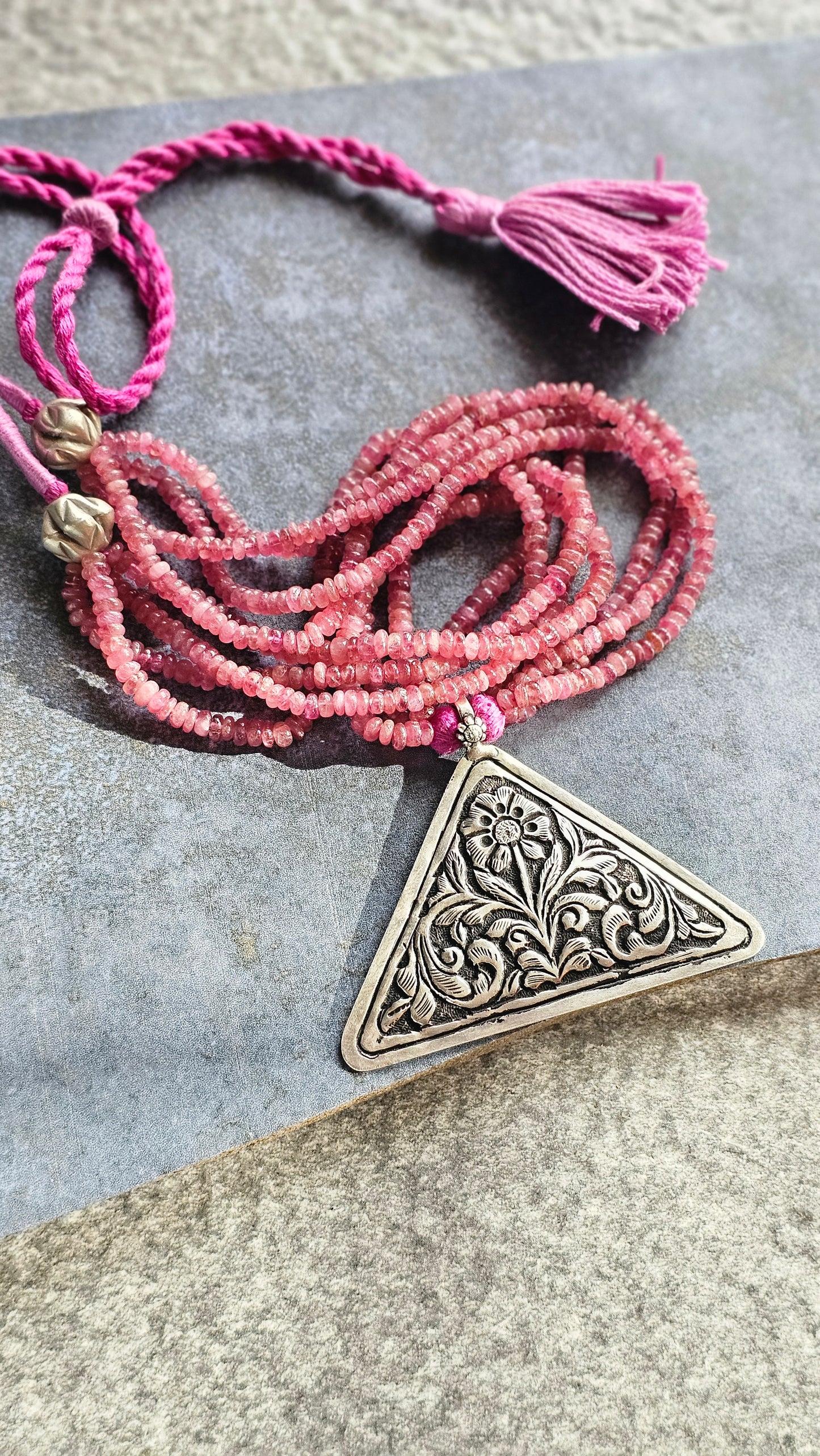 Soul Strung | Pink Tourmaline & Repoussé Pendant Necklace