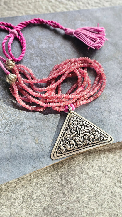 Soul Strung | Pink Tourmaline & Repoussé Pendant Necklace